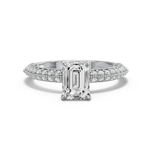 Image for Emerald Four Prong Ring with Knife Edge Pave band