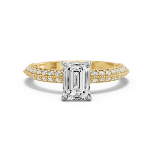 Image for Emerald Four Prong Ring with Knife Edge Pave band