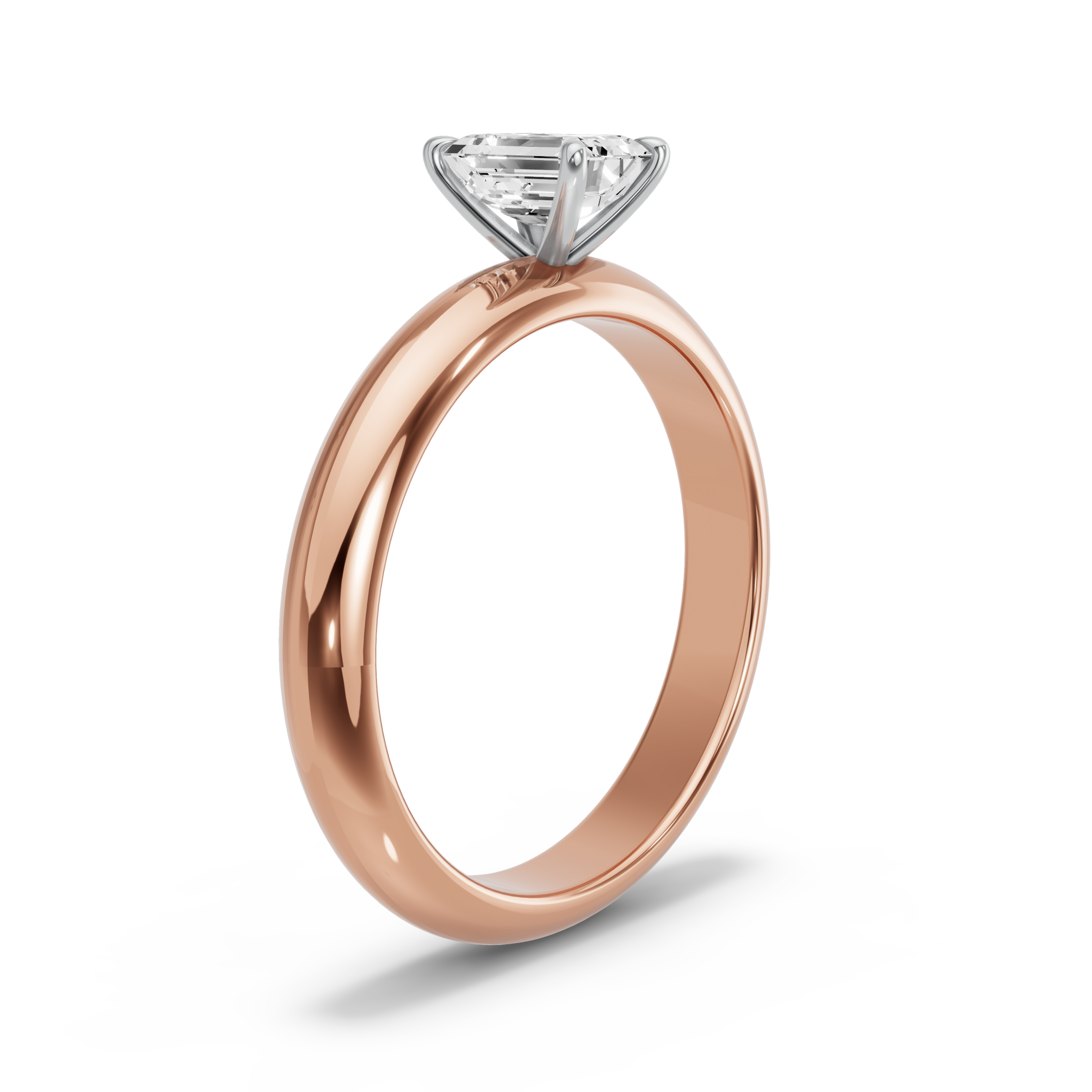 Image for Emerald Four Prong Ring with Knife Edge Solitaire band in 18K Two Tone Rose Gold