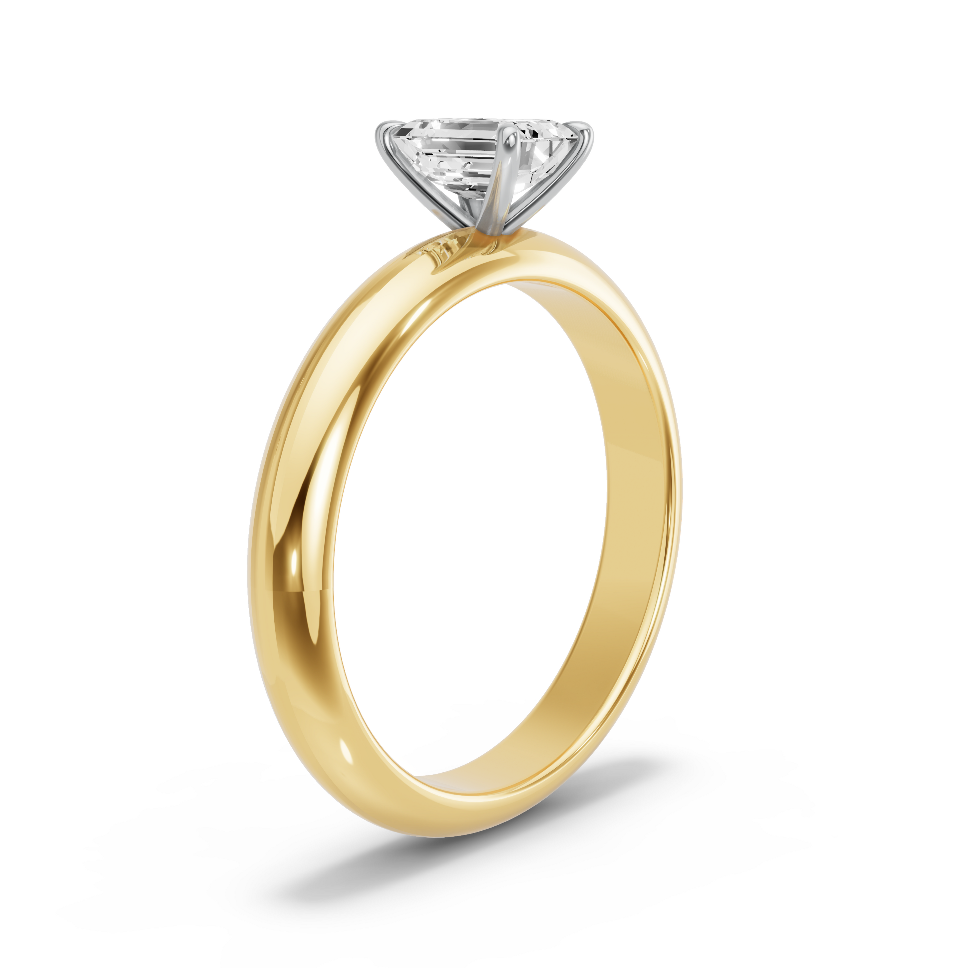 Image for Emerald Four Prong Ring with Knife Edge Solitaire band in 14K Two Tone Yellow Gold