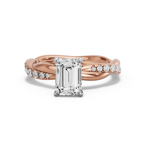 Image for Emerald Four Prong Ring with Rope Pave band
