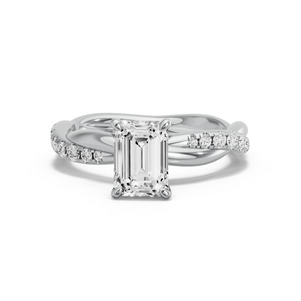 Image for Emerald Four Prong Ring with Rope Pave band