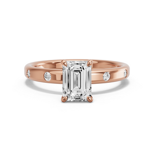 Image for Emerald Four Prong Ring with Sleek Accent band