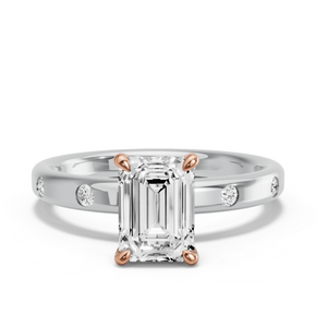Image for Emerald Four Prong Ring with Sleek Accent band