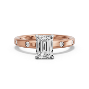 Image for Emerald Four Prong Ring with Sleek Accent band