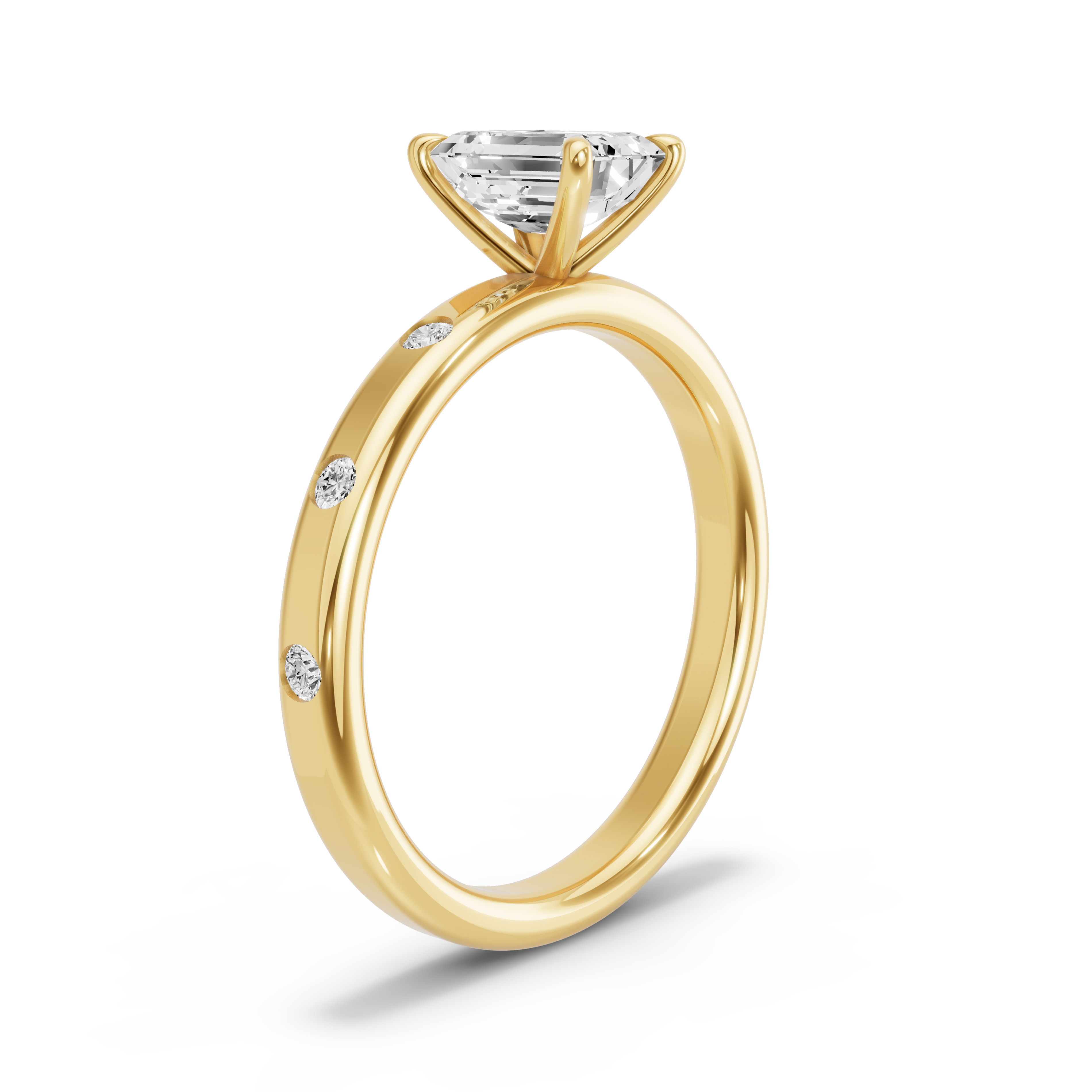 Image for Emerald Four Prong Ring with Sleek Accent band in 18K Yellow Gold
