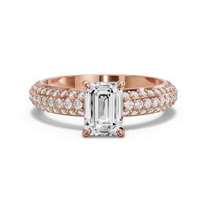 Image for Emerald Four Prong Ring with Triple Row Pave band