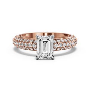 Image for Emerald Four Prong Ring with Triple Row Pave band