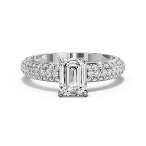Image for Emerald Four Prong Ring with Triple Row Pave band
