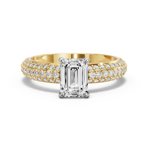 Image for Emerald Four Prong Ring with Triple Row Pave band