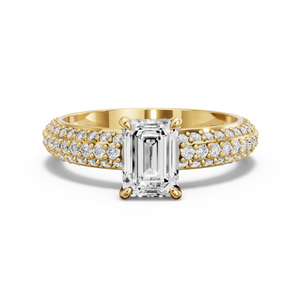 Image for Emerald Four Prong Ring with Triple Row Pave band