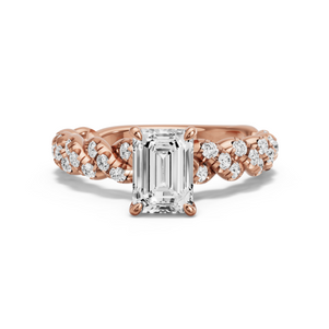 Image for Emerald Four Prong Ring with Twist Pave band