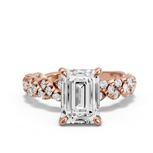 Image for Emerald Four Prong Ring with Twist Pave band