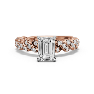 Image for Emerald Four Prong Ring with Twist Pave band