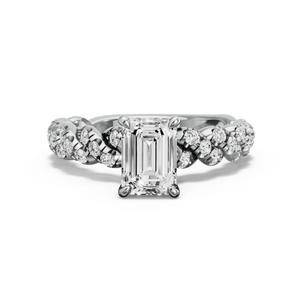 Image for Emerald Four Prong Ring with Twist Pave band