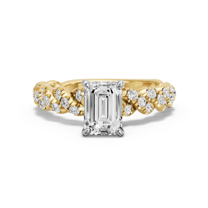 Image for Emerald Four Prong Ring with Twist Pave band