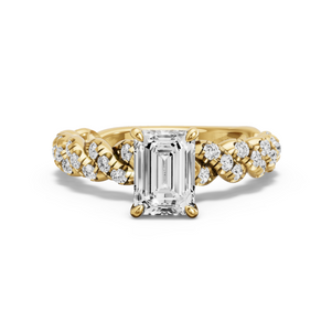 Image for Emerald Four Prong Ring with Twist Pave band
