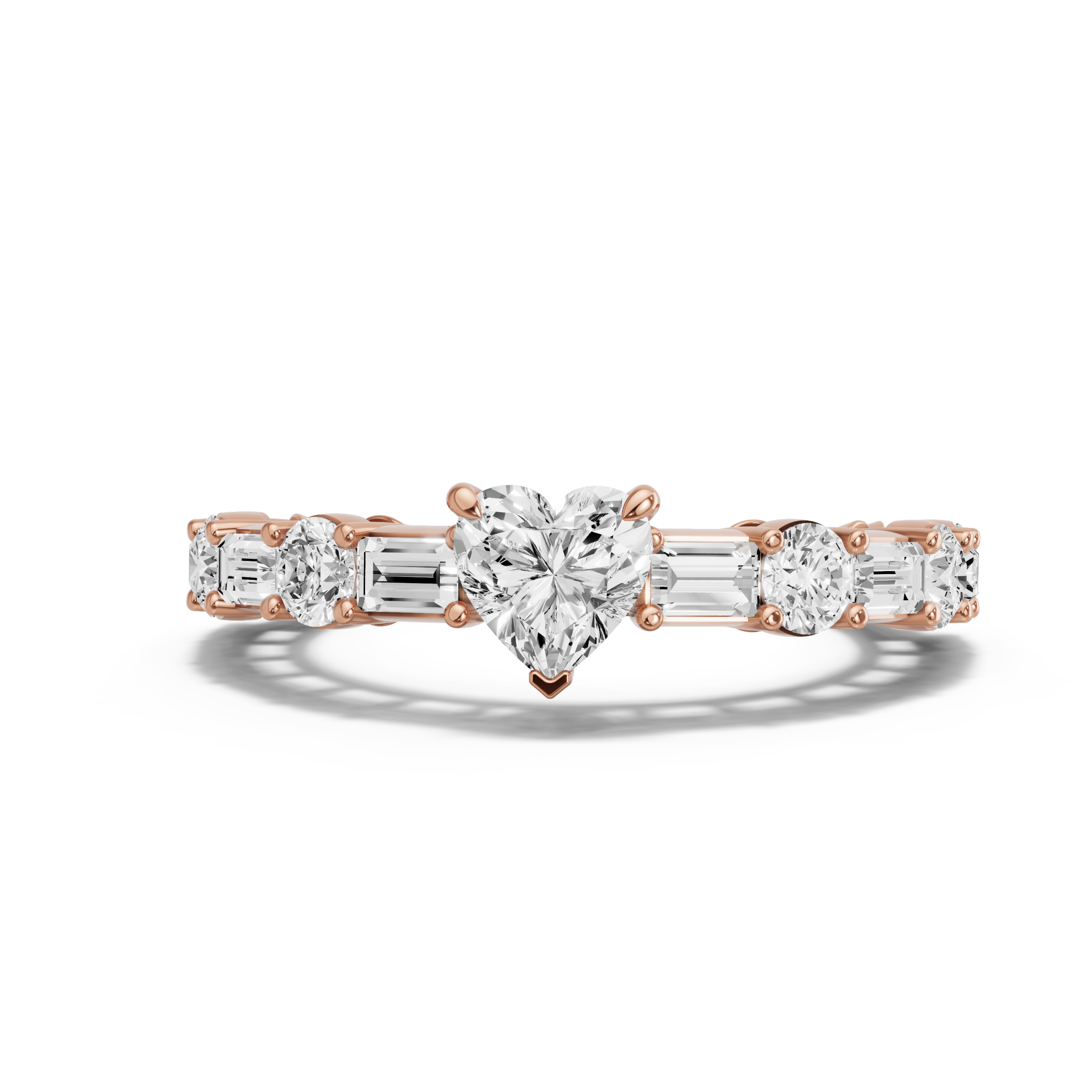 Image for heart-four-prong-ring-with-alternating-baguette-band-in-14k-rose-gold