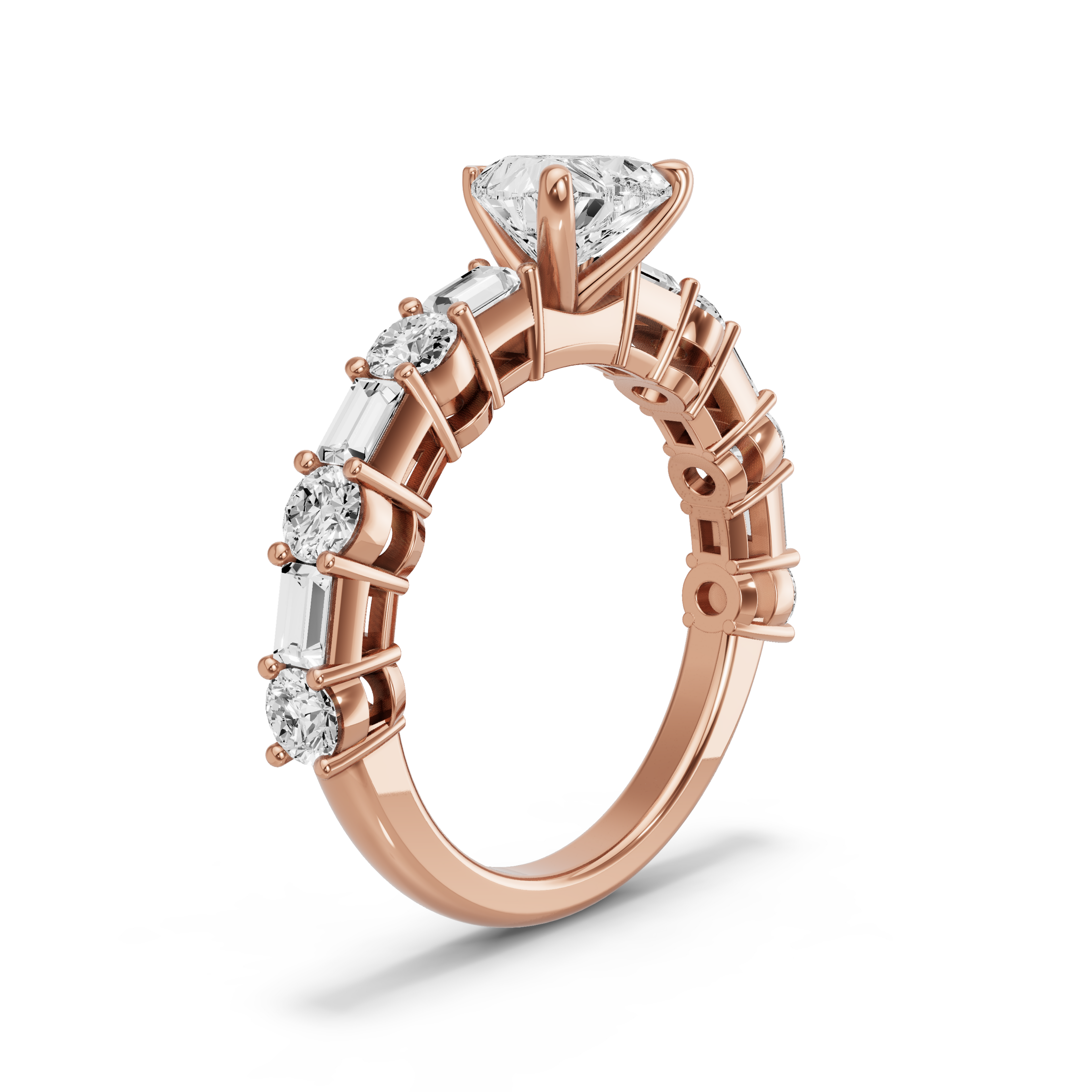 Image for heart-four-prong-ring-with-alternating-baguette-band-in-14k-rose-gold