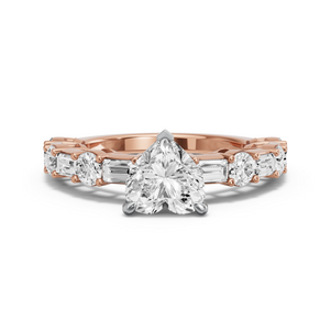Image for Heart Four Prong Ring with Alternating Baguette band