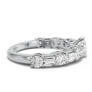 Image for Heart Four Prong Ring with Alternating Baguette band