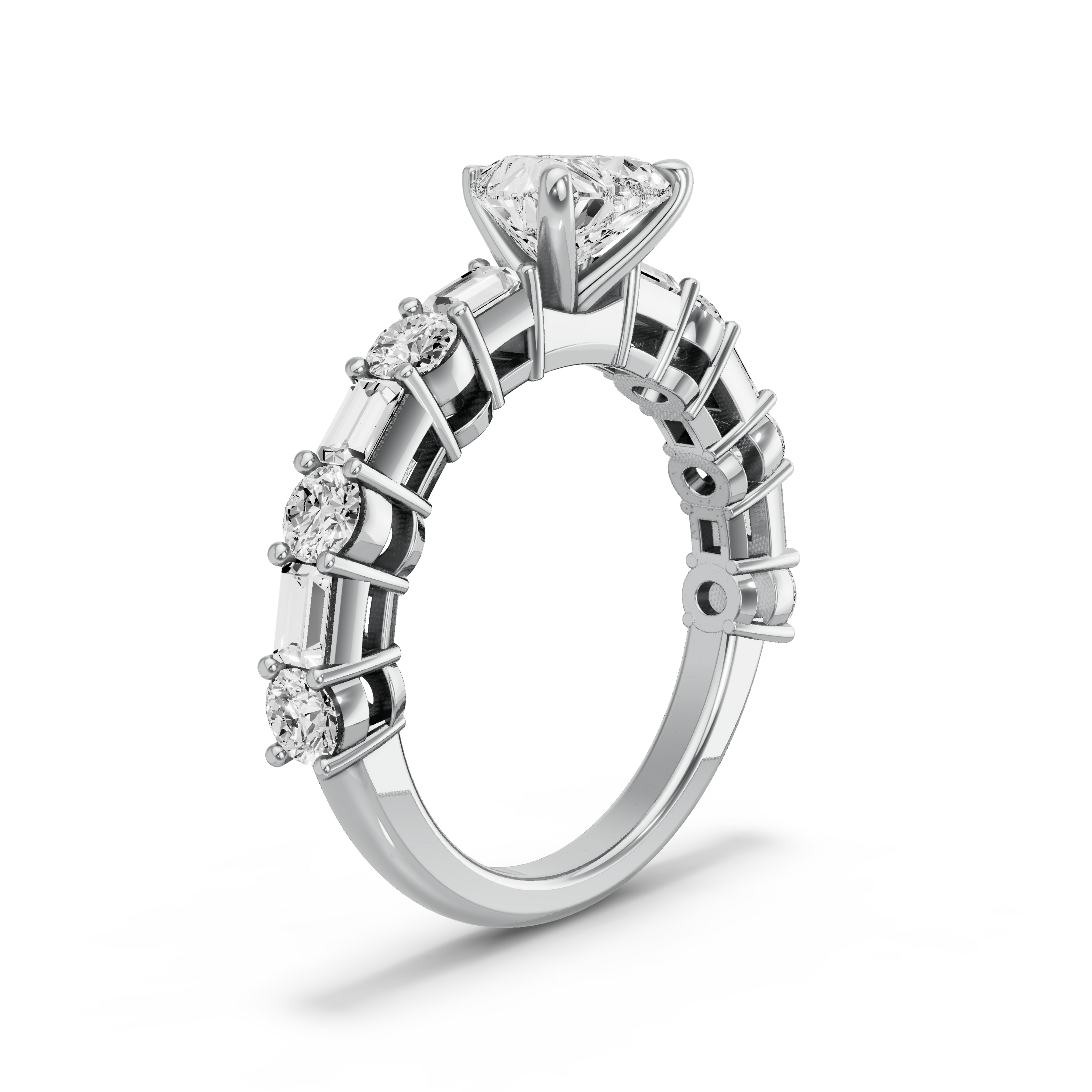 Image for heart-four-prong-ring-with-alternating-baguette-band-in-14k-white-gold