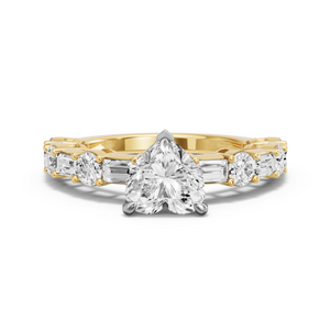 Image for Heart Four Prong Ring with Alternating Baguette band