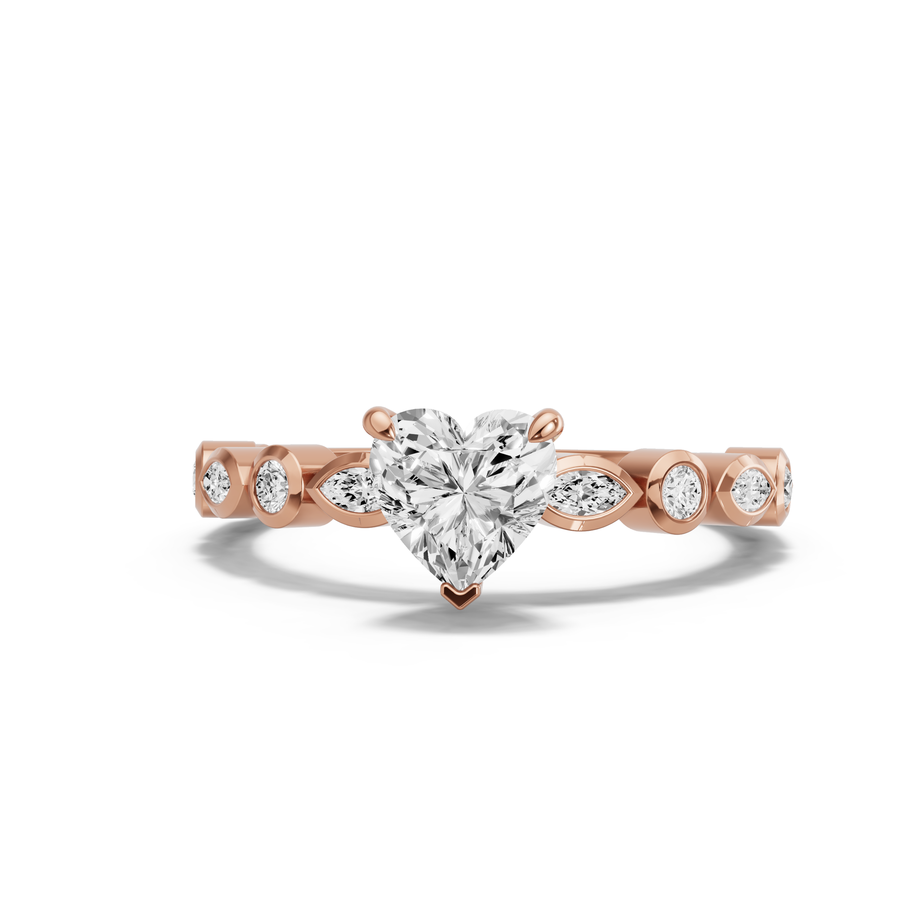 Image for heart-four-prong-ring-with-alternating-marquise-band-in-18k-rose-gold