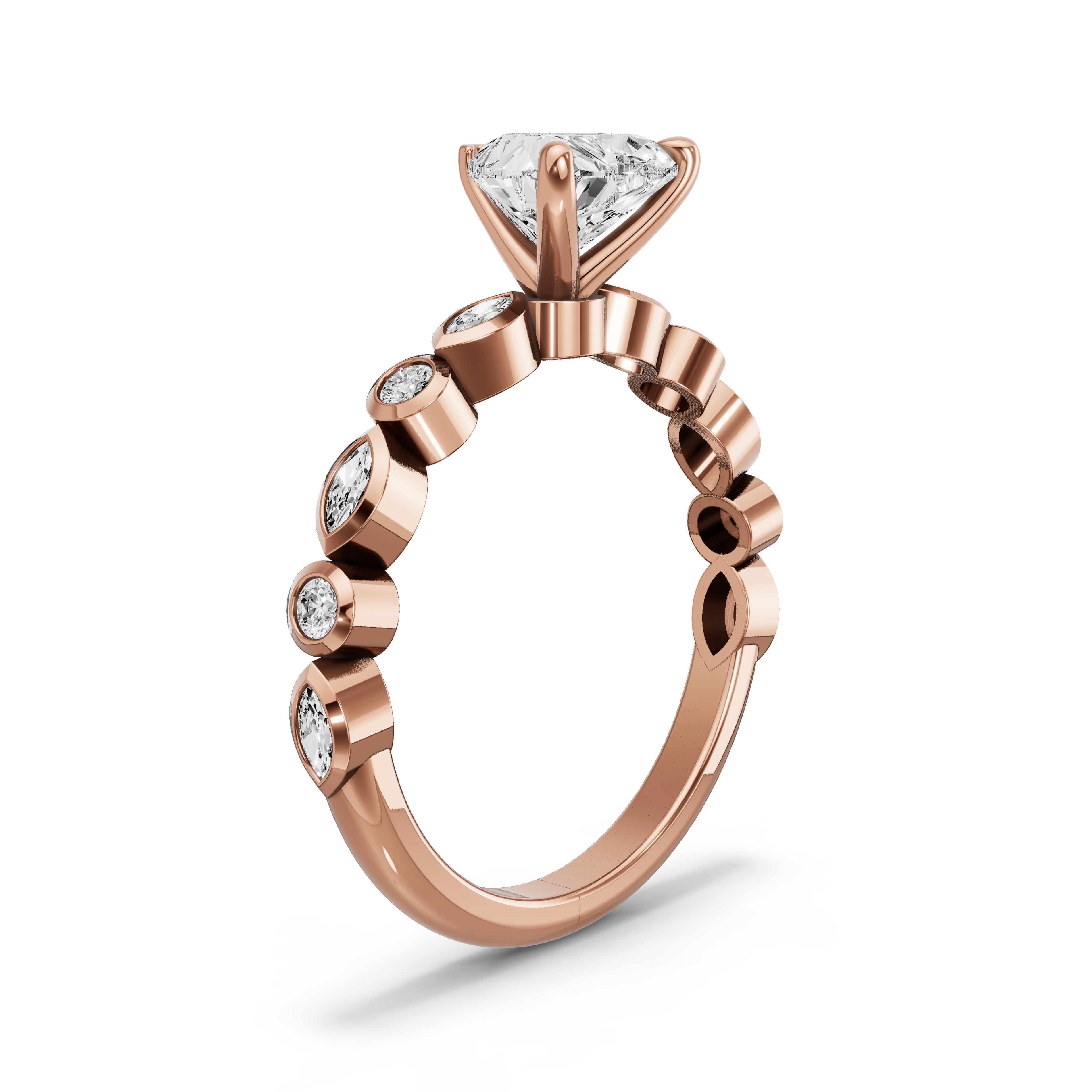 Image for heart-four-prong-ring-with-alternating-marquise-band-in-10k-rose-gold