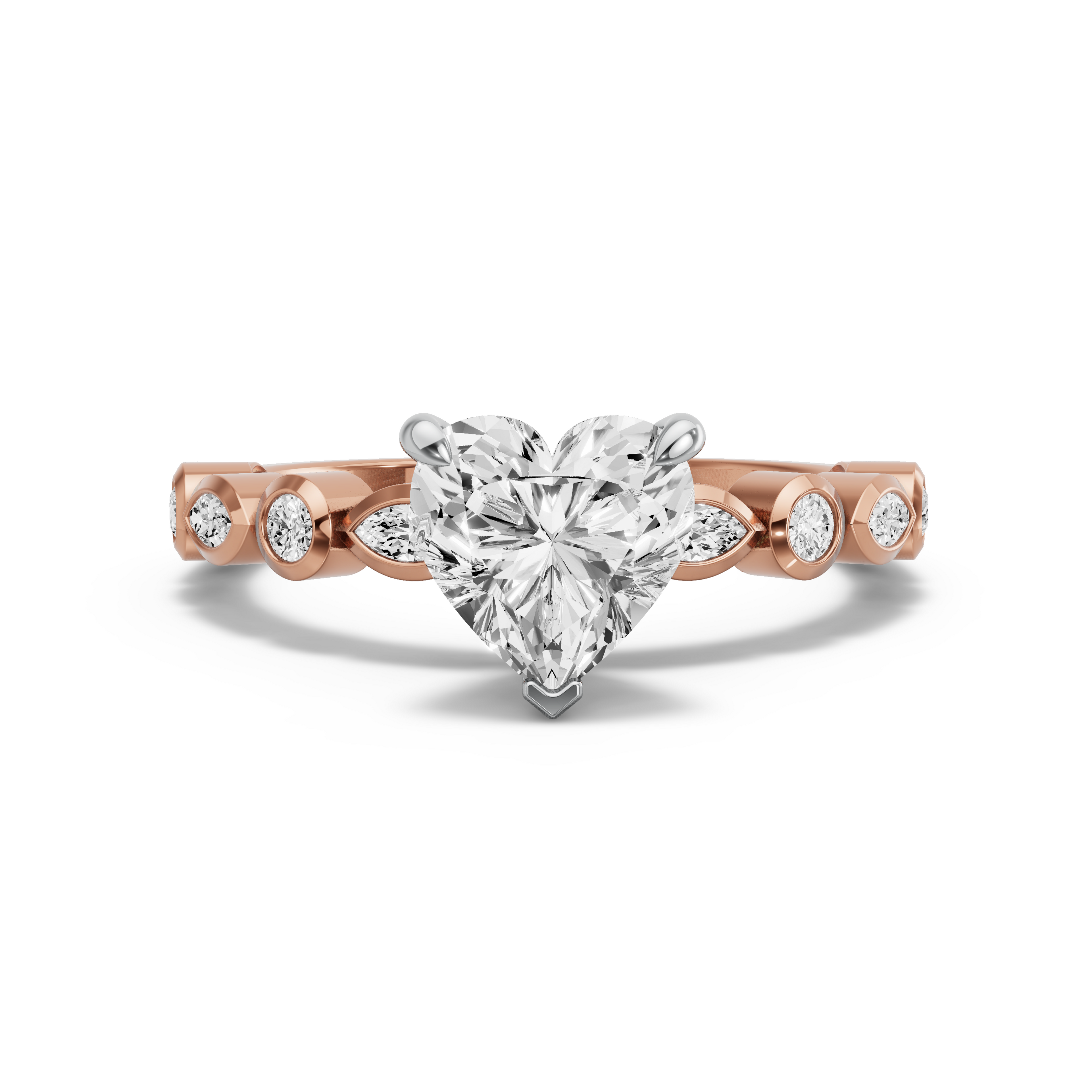 Image for Heart Four Prong Ring with Alternating Marquise band in 18K Two Tone Rose Gold
