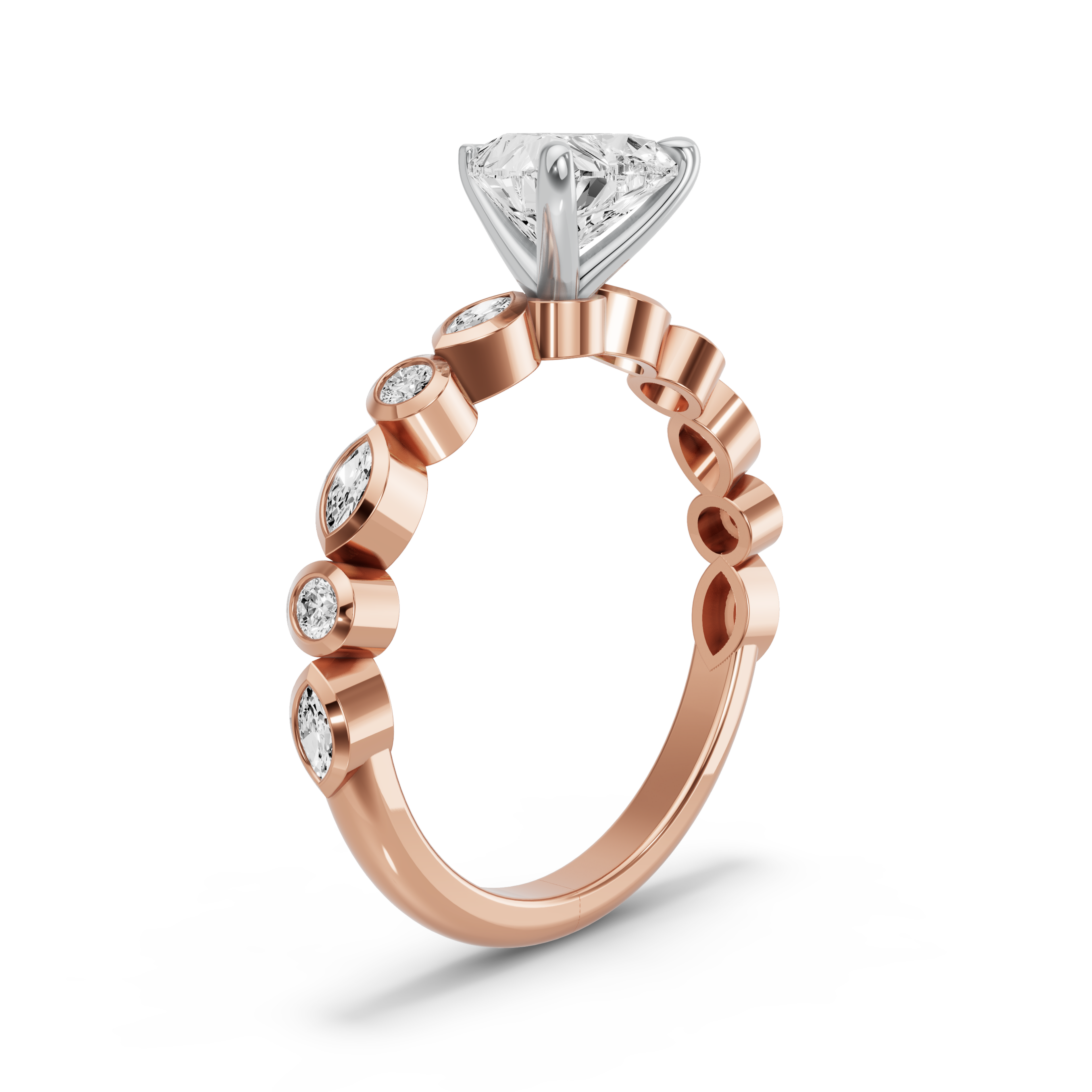 Image for heart-four-prong-ring-with-alternating-marquise-band-in-14k-two-tone-rose-gold