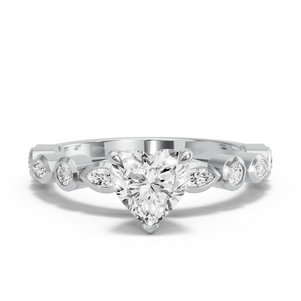 Image for Heart Four Prong Ring with Alternating Marquise band