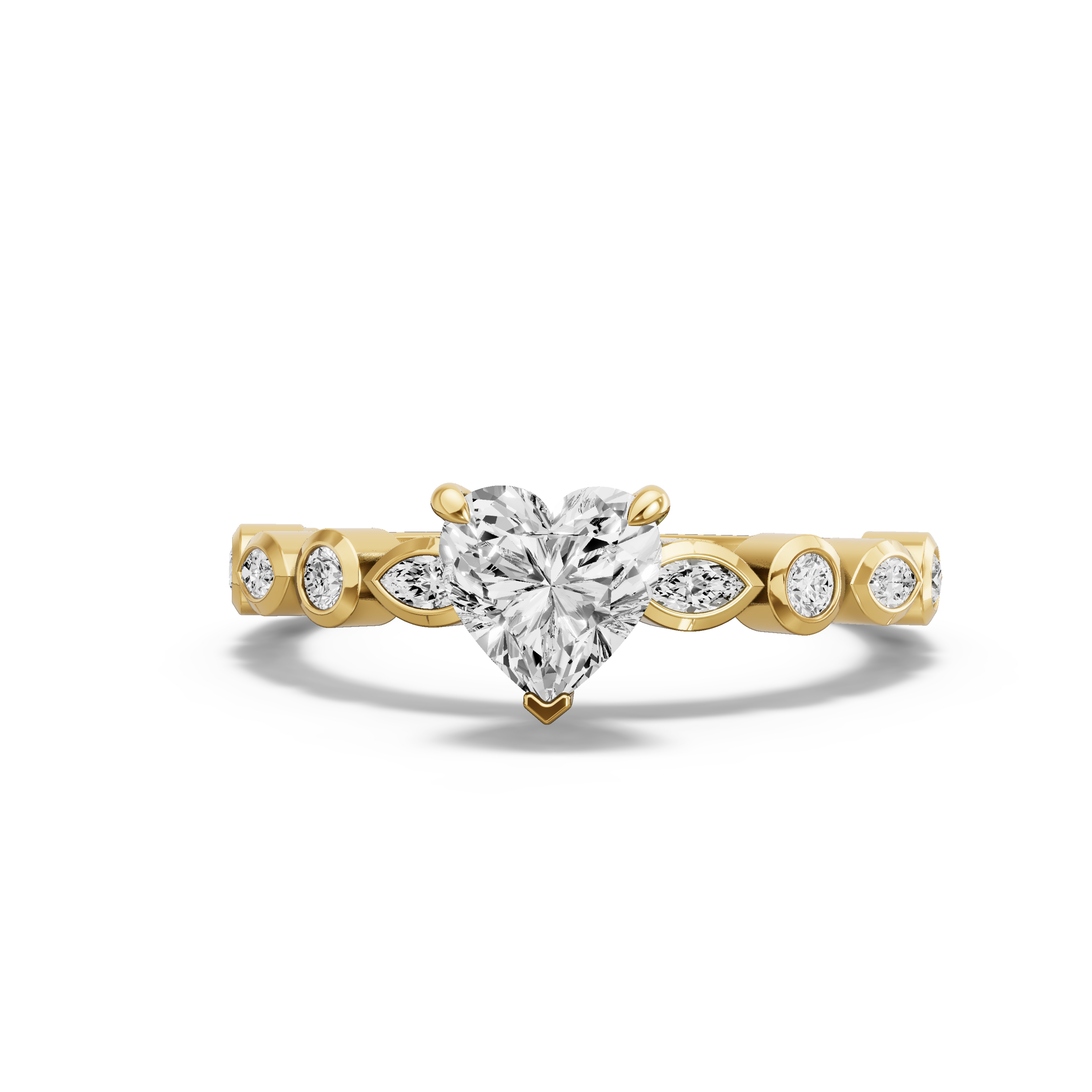 Image for heart-four-prong-ring-with-alternating-marquise-band-in-10k-yellow-gold
