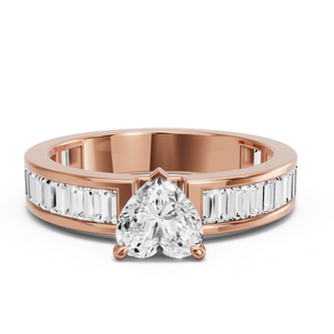 Image for Heart Four Prong Ring with Baguette Channel band