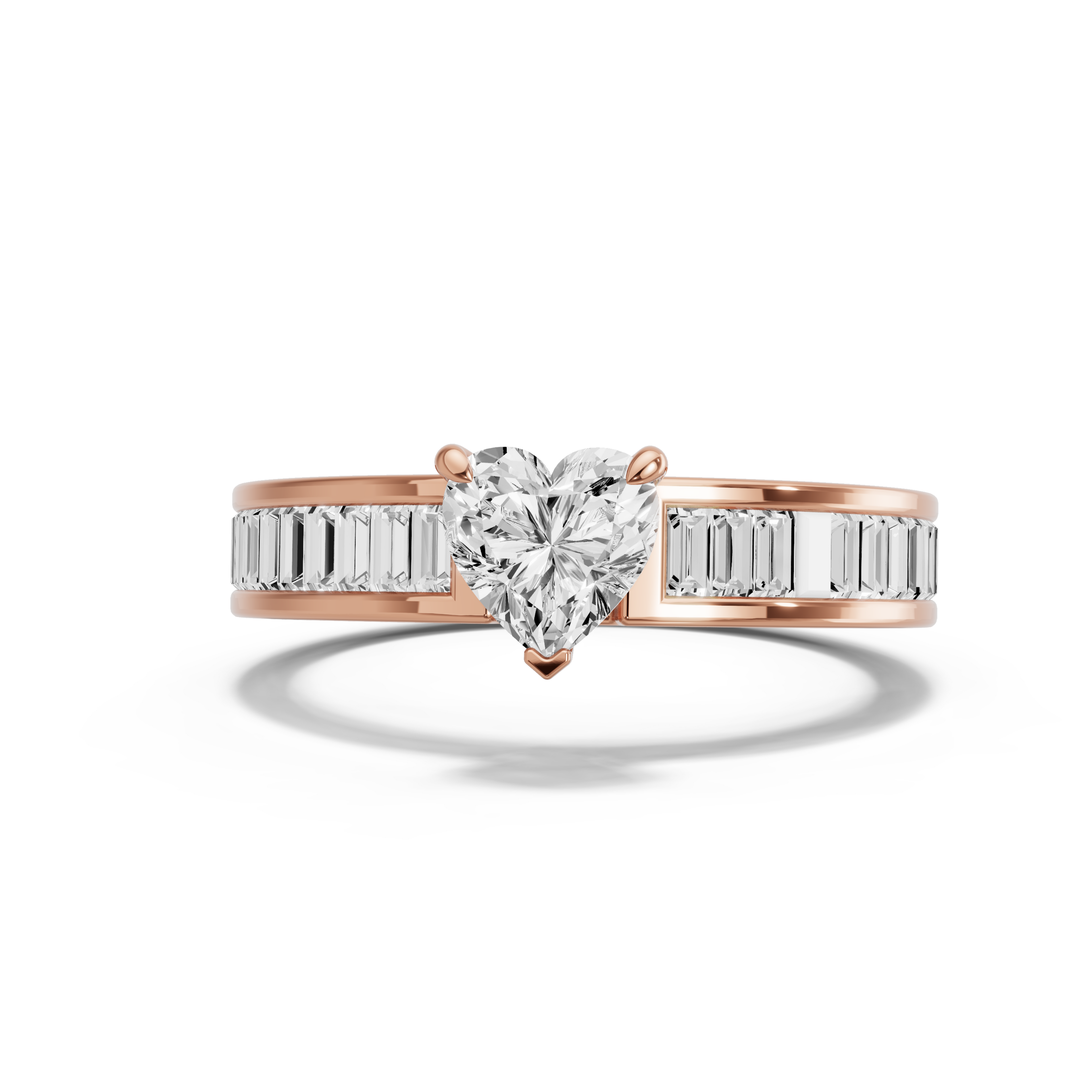 Image for heart-four-prong-ring-with-baguette-channel-band-in-10k-rose-gold