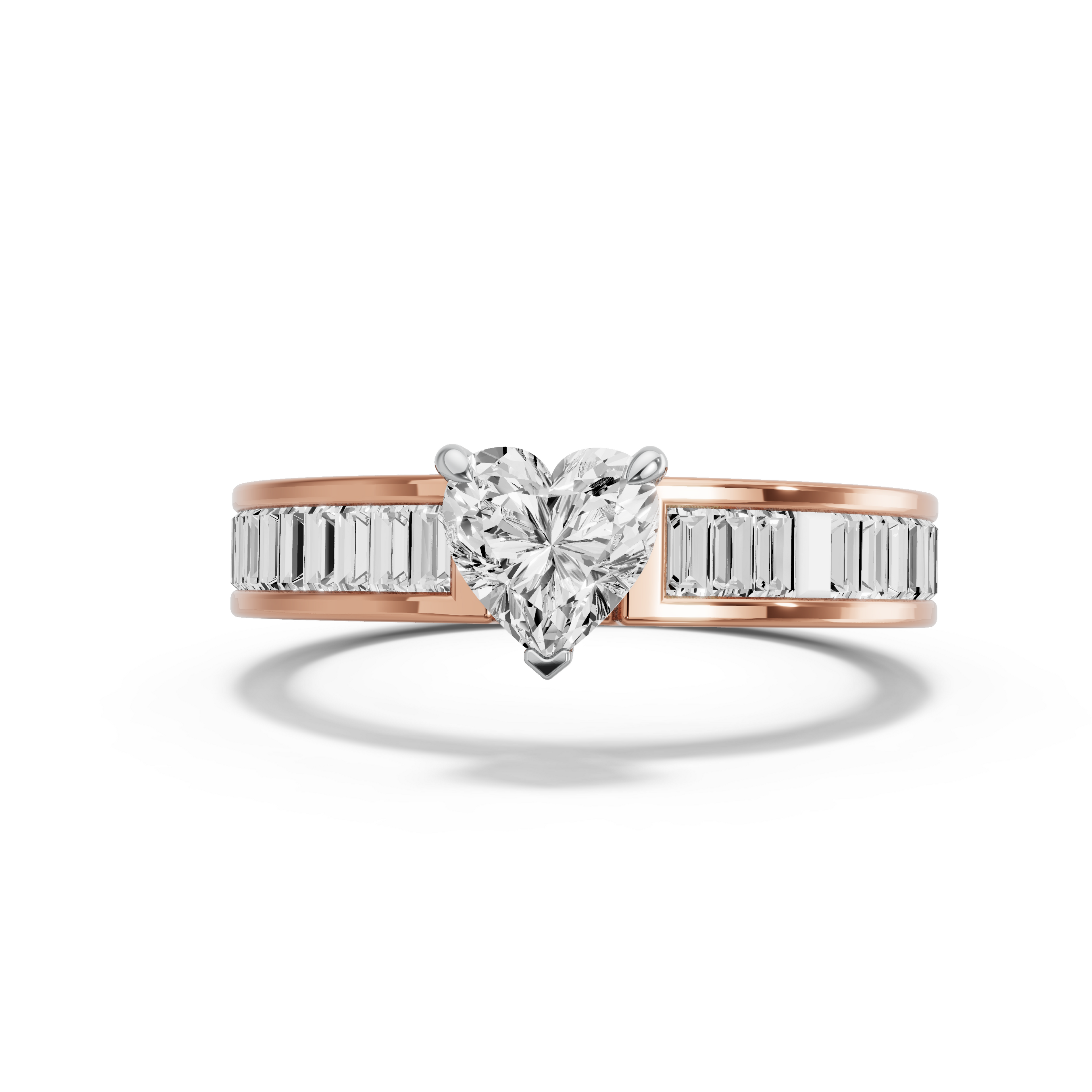 Image for heart-four-prong-ring-with-baguette-channel-band-in-10k-two-tone-rose-gold