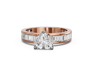 Image for Heart Four Prong Ring with Baguette Channel band
