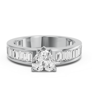 Image for Heart Four Prong Ring with Baguette Channel band
