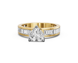 Image for Heart Four Prong Ring with Baguette Channel band