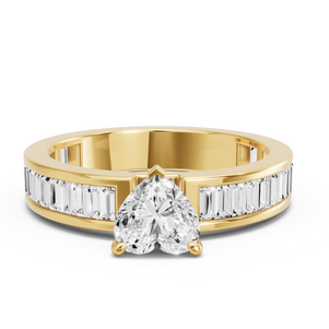 Image for Heart Four Prong Ring with Baguette Channel band
