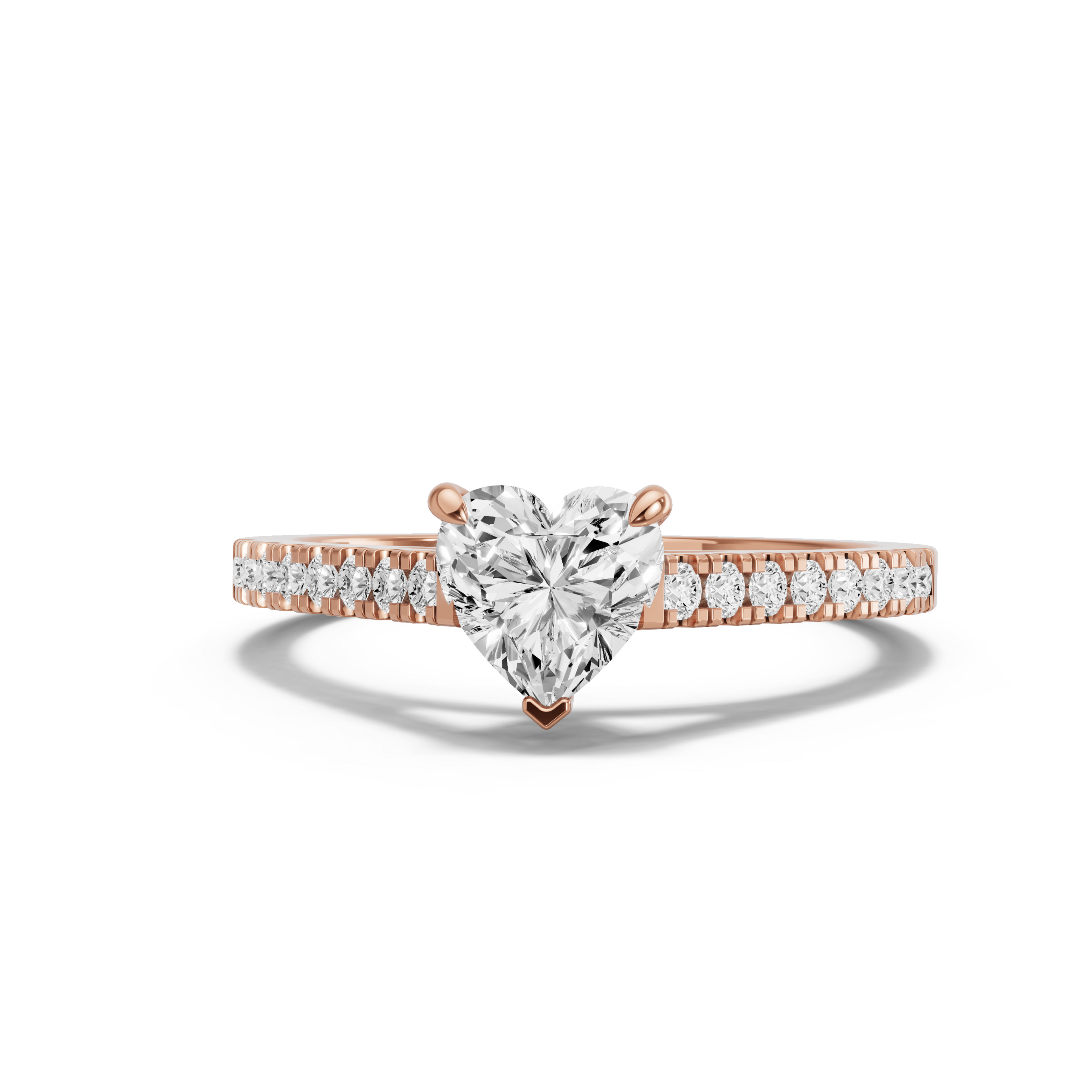 Image for heart-four-prong-ring-with-cathedral-pave-band-in-14k-rose-gold
