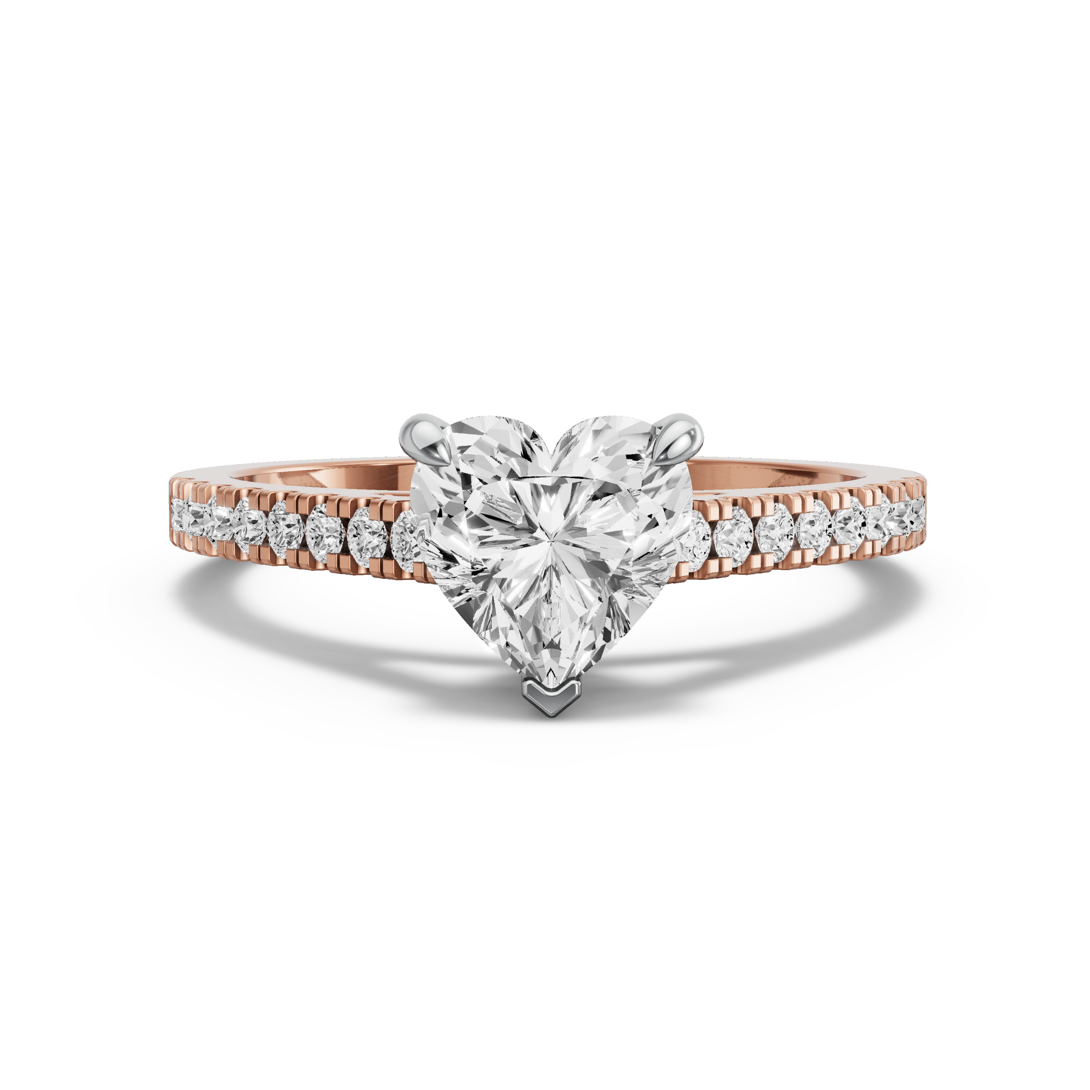 Image for Heart Four Prong Ring with Cathedral Pave band in 14K Two Tone Rose Gold