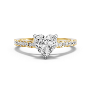 Image for Heart Four Prong Ring with Cathedral Pave band in 14K Two Tone Yellow Gold