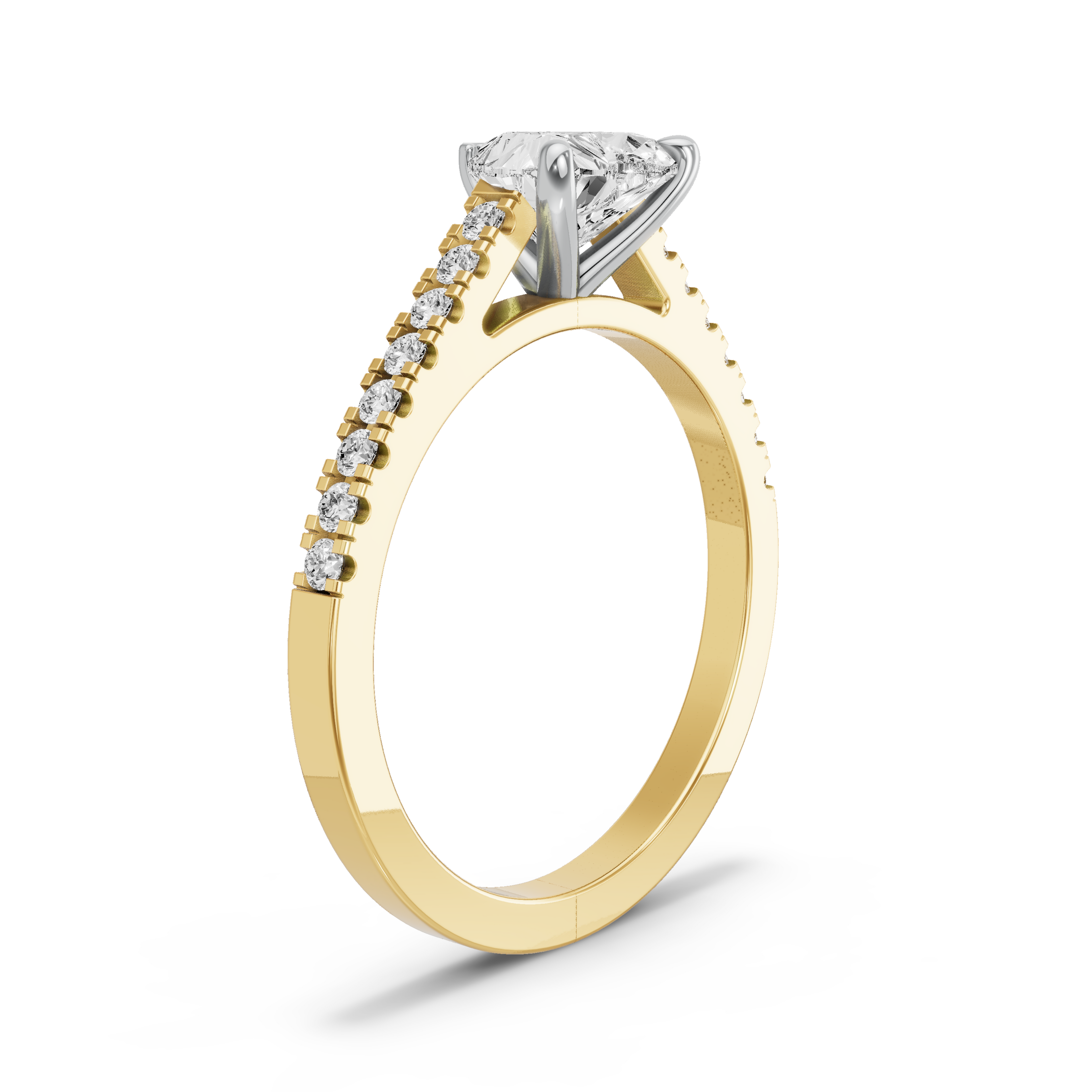 Image for heart-four-prong-ring-with-cathedral-pave-band-in-10k-two-tone-yellow-gold