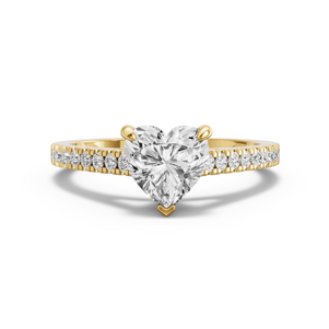 Image for Heart Four Prong Ring with Cathedral Pave band in 14K Yellow Gold