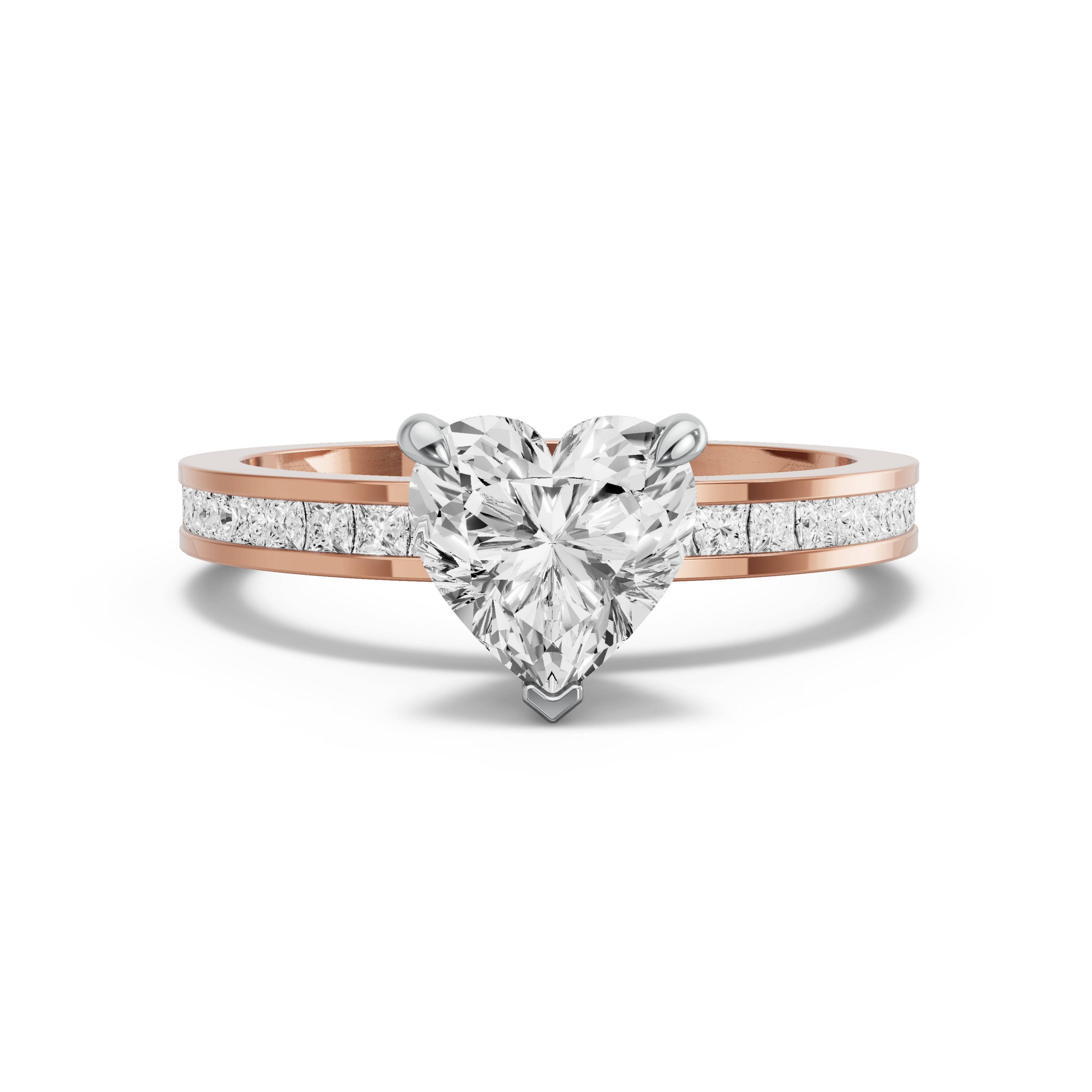 Image for Heart Four Prong Ring with Channel band in 14K Two Tone Rose Gold