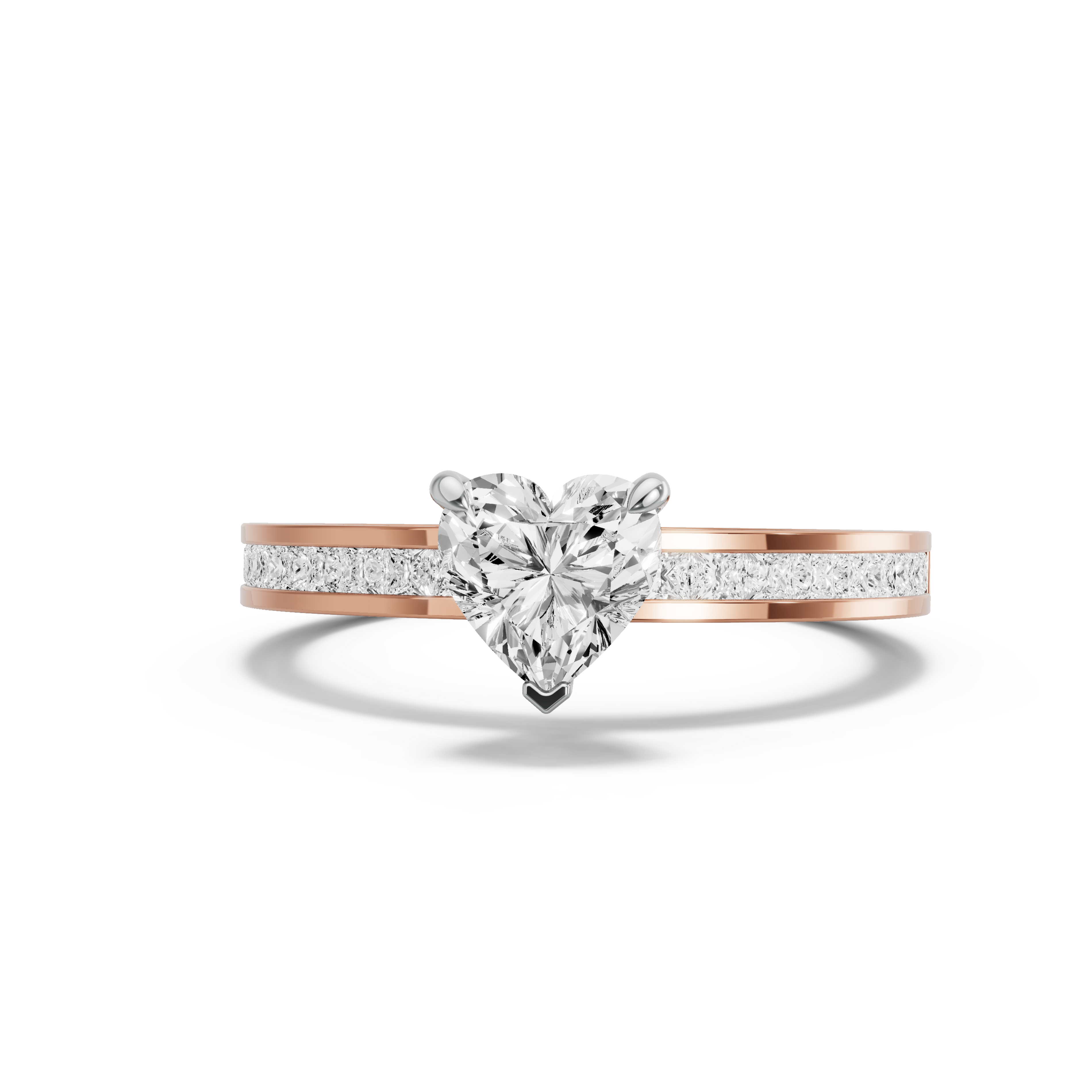 Image for heart-four-prong-ring-with-channel-band-in-18k-two-tone-rose-gold