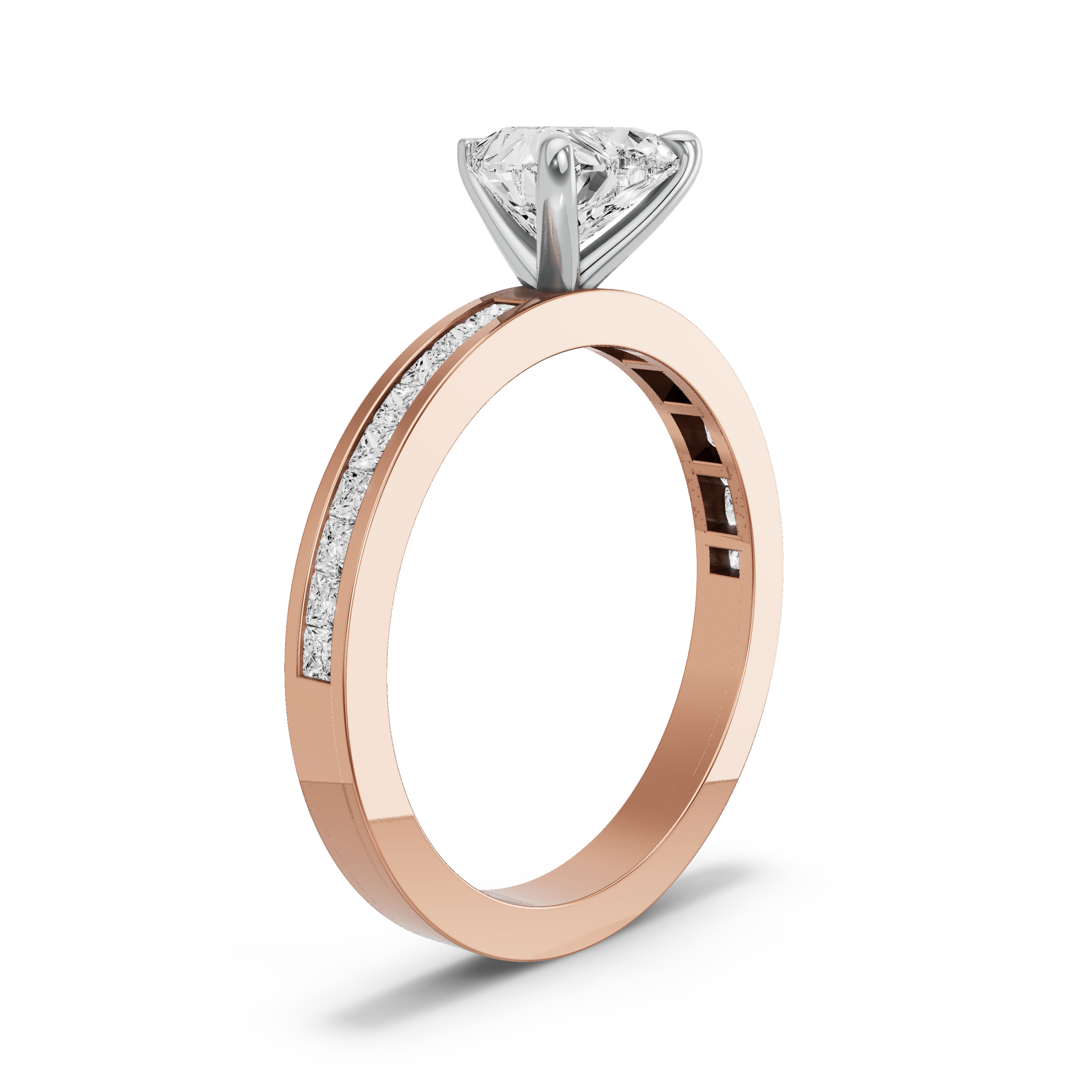 Image for Heart Four Prong Ring with Channel band in 14K Two Tone Rose Gold