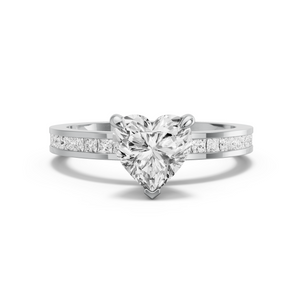 Image for Heart Four Prong Ring with Channel band in 14K White Gold
