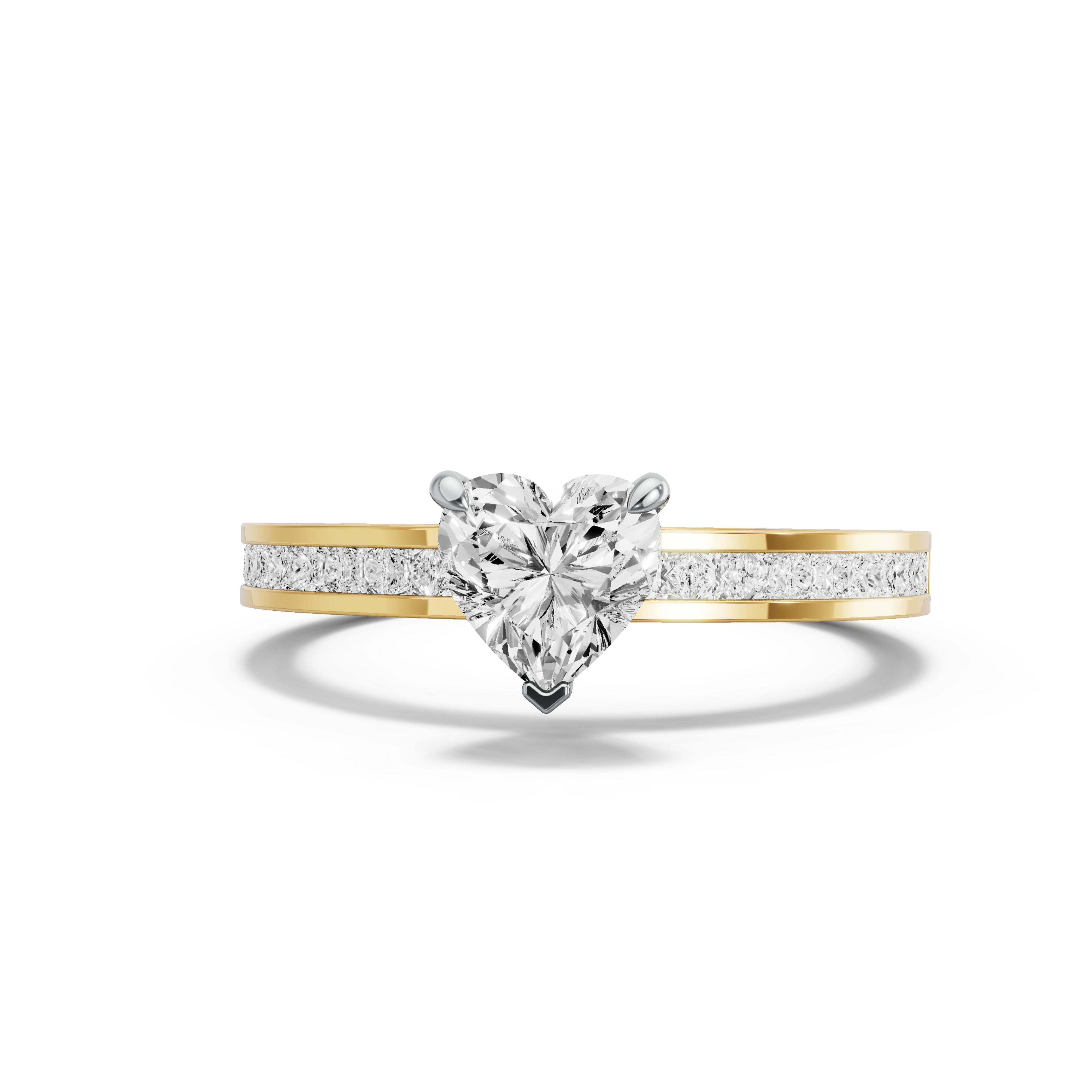 Image for heart-four-prong-ring-with-channel-band-in-10k-two-tone-yellow-gold